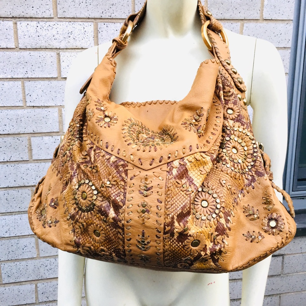 Isabella Fiore Snake & Leather Camel Leather Bag